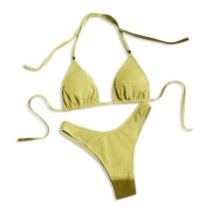 Yellow Lime Green Women’s Bikini Top and Bottom Set - Beaded top | Small | NWT